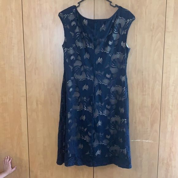 Connected Apparel Navy blue lace dress tan under - Picture 7 of 7